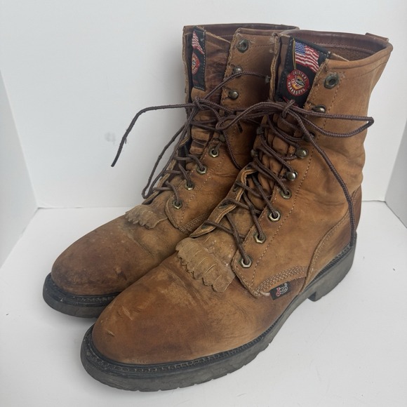 Justin 764 Work Boots Mens Size 11D Brown Leather Steel Toe Double Comfort USA